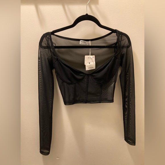 Bershka Tops Nwt Sheer Black Long Sleeve Crop Top Poshmark